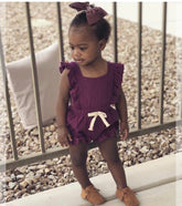 Lilly- Cotton Muslin Romper , Grape.